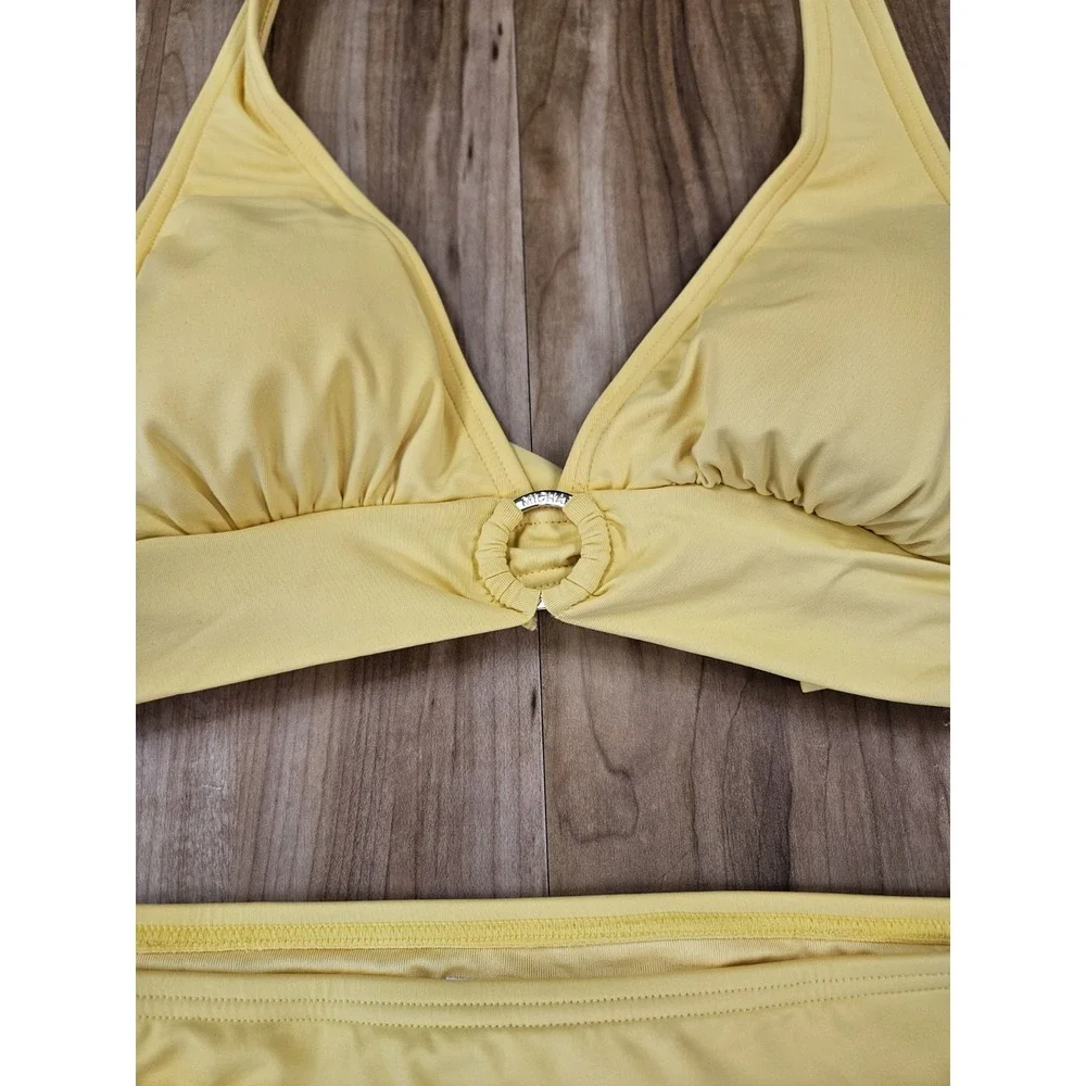 Michael Kors Logo-Ring Halter 2-Piece Bikini Swimsuit Yellow Women's Size Small